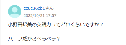 小野田紀美さんの英語力についてのネット上のコメント画像